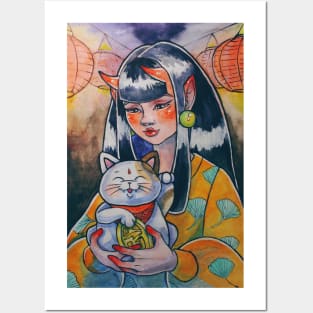 Little Yokai and Maneki Neko Posters and Art